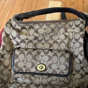 Coach Tan and Brown Patterned Shoulder Bag